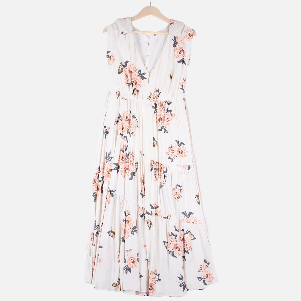 Free People All I Got Maxi Dress Butterfly Effect Floral Tiered Cream Pink 6 - Picture 2 of 13